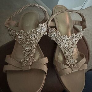 Elegant Tan Beaded Women's Sandals